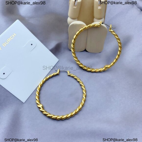 Tory Burch Jewelry - Tory Burch Torsade Rope Hoop Vintage Cutout Statement Hoop Earrings